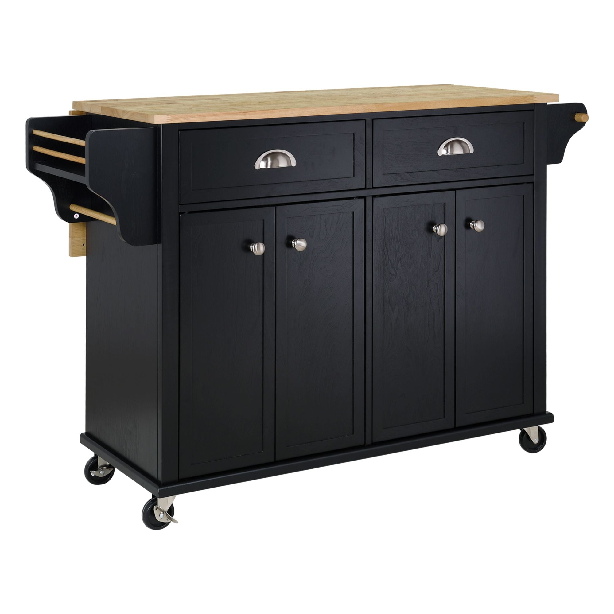 Cambridge Natural Wood Top Kitchen Island with Storage Doba